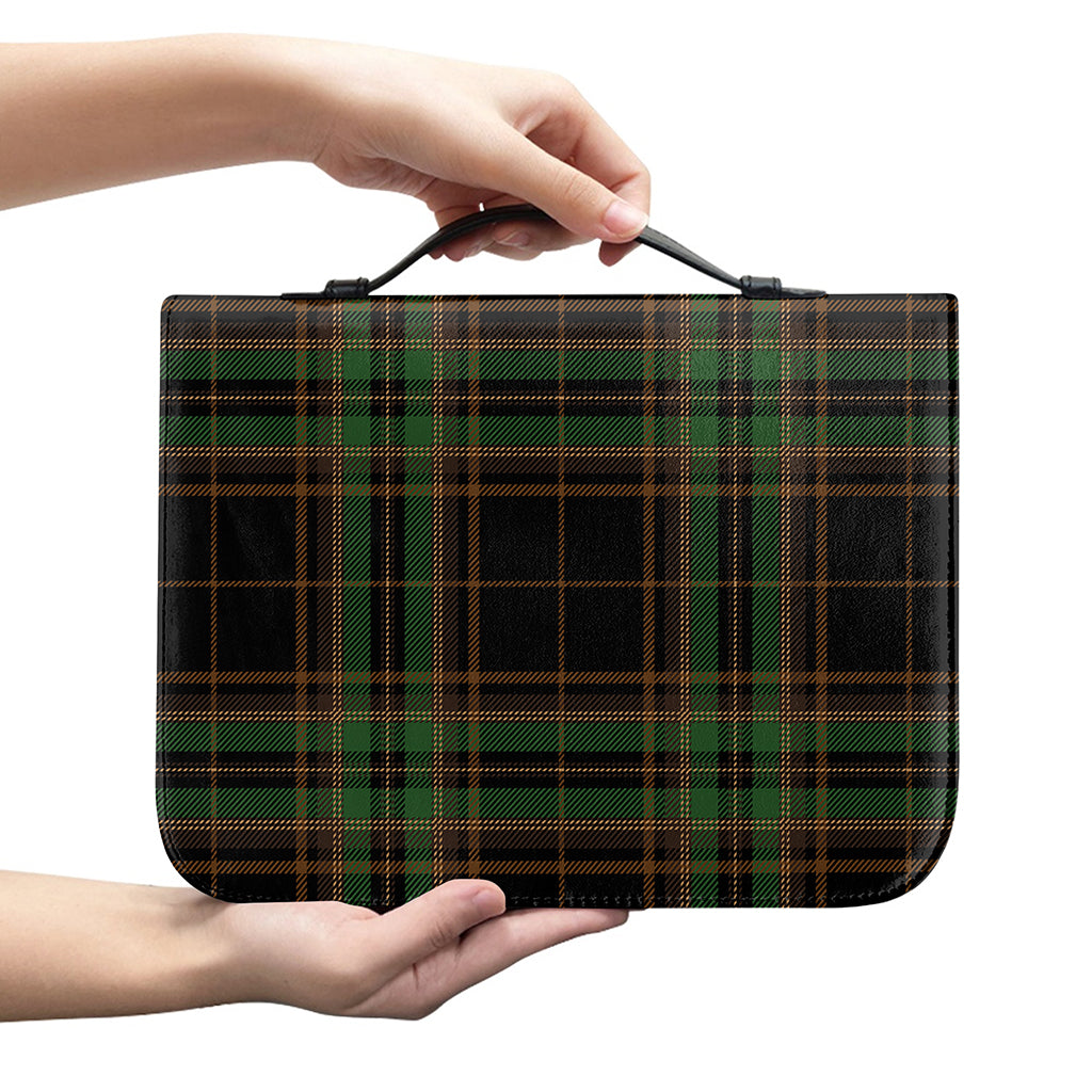 Black And Green Stewart Tartan Print Leather Bible Cover