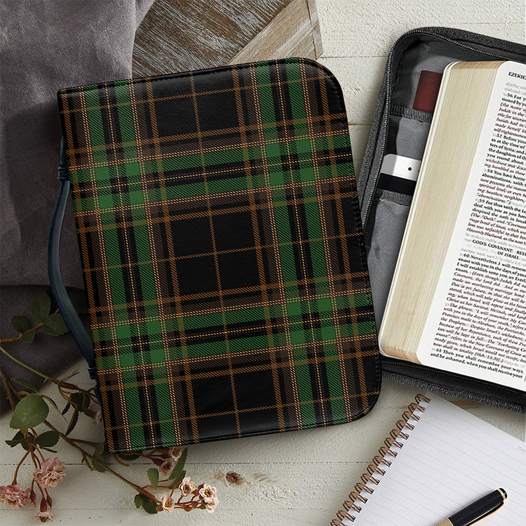 Black And Green Stewart Tartan Print Leather Bible Cover