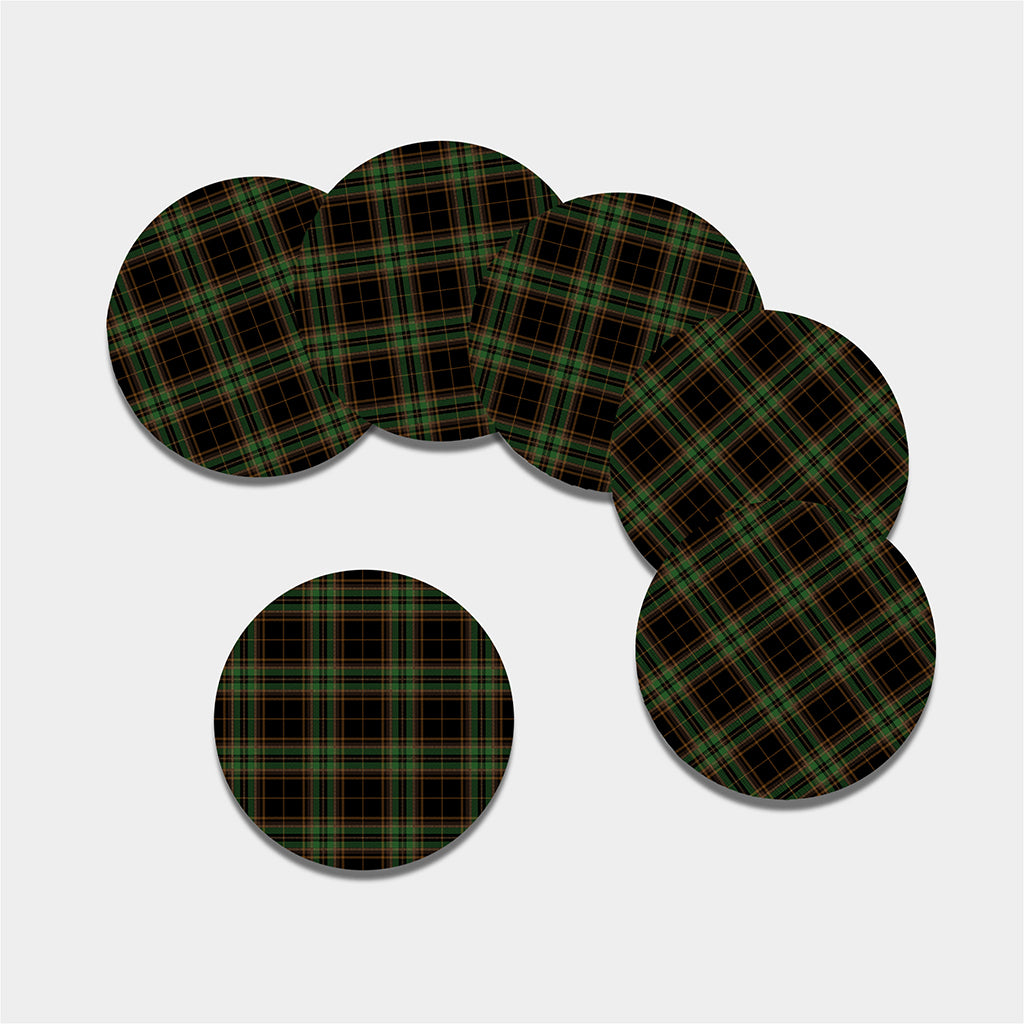 Black And Green Stewart Tartan Print Leather Coaster Set
