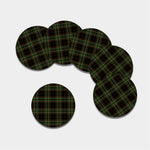 Black And Green Stewart Tartan Print Leather Coaster Set
