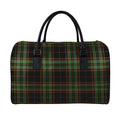 Black And Green Stewart Tartan Print Leather Duffel Bag