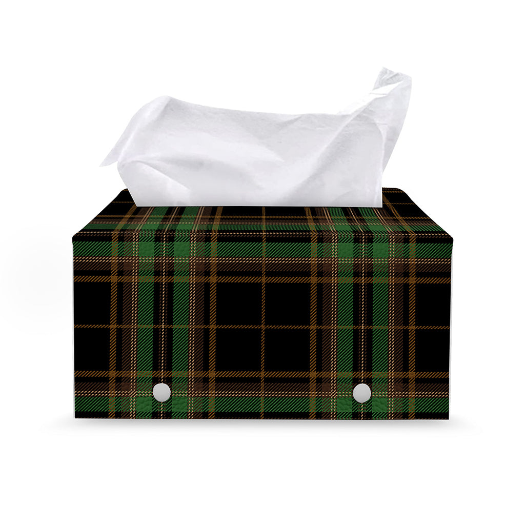 Black And Green Stewart Tartan Print Leather Tissue Box Cover