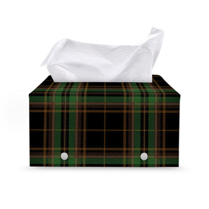 Black And Green Stewart Tartan Print Leather Tissue Box Cover