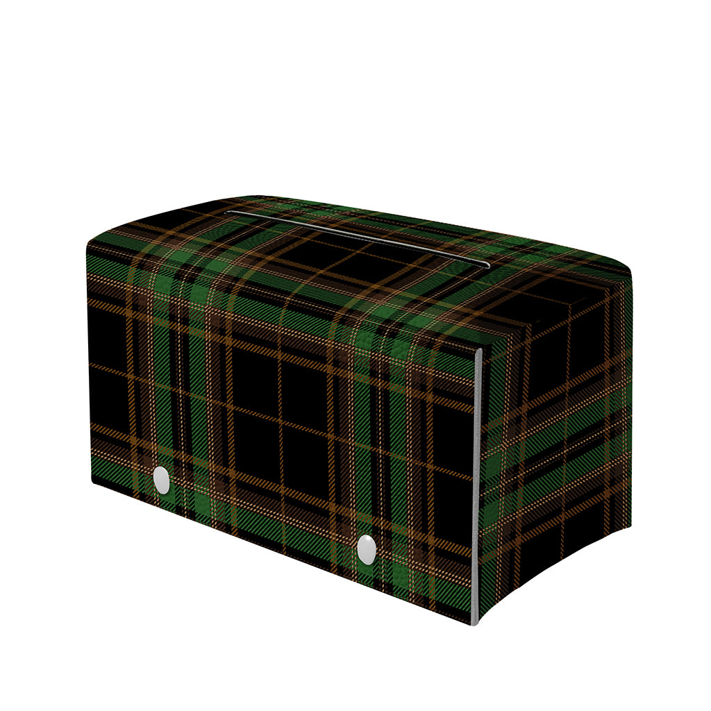 Black And Green Stewart Tartan Print Leather Tissue Box Cover