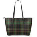 Black And Green Stewart Tartan Print Leather Tote Bag With Zipper