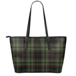 Black And Green Stewart Tartan Print Leather Tote Bag