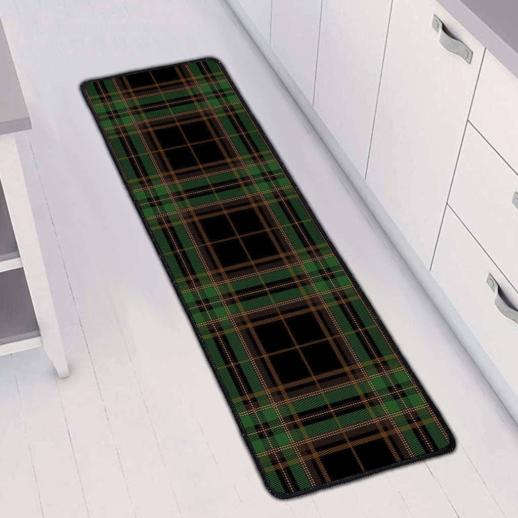 Black And Green Stewart Tartan Print Long Kitchen Mat