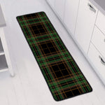 Black And Green Stewart Tartan Print Long Kitchen Mat