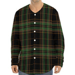 Black And Green Stewart Tartan Print Long Sleeve Baseball Jersey