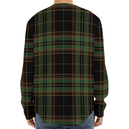 Black And Green Stewart Tartan Print Long Sleeve Baseball Jersey