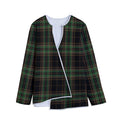 Black And Green Stewart Tartan Print Long Sleeve Short Coat