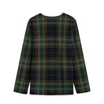 Black And Green Stewart Tartan Print Long Sleeve Short Coat