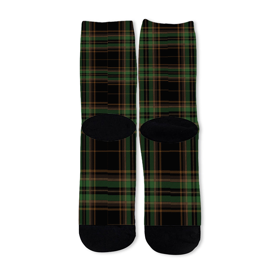 Black And Green Stewart Tartan Print Long Socks