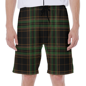 Black And Green Stewart Tartan Print Men's Beach Shorts