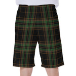 Black And Green Stewart Tartan Print Men's Beach Shorts