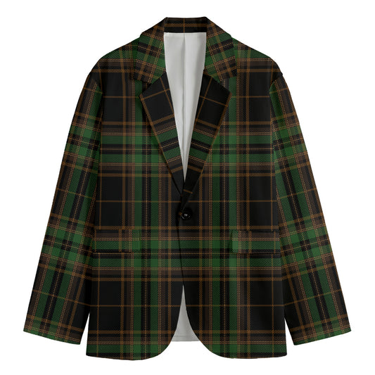 Black And Green Stewart Tartan Print Men's Blazer