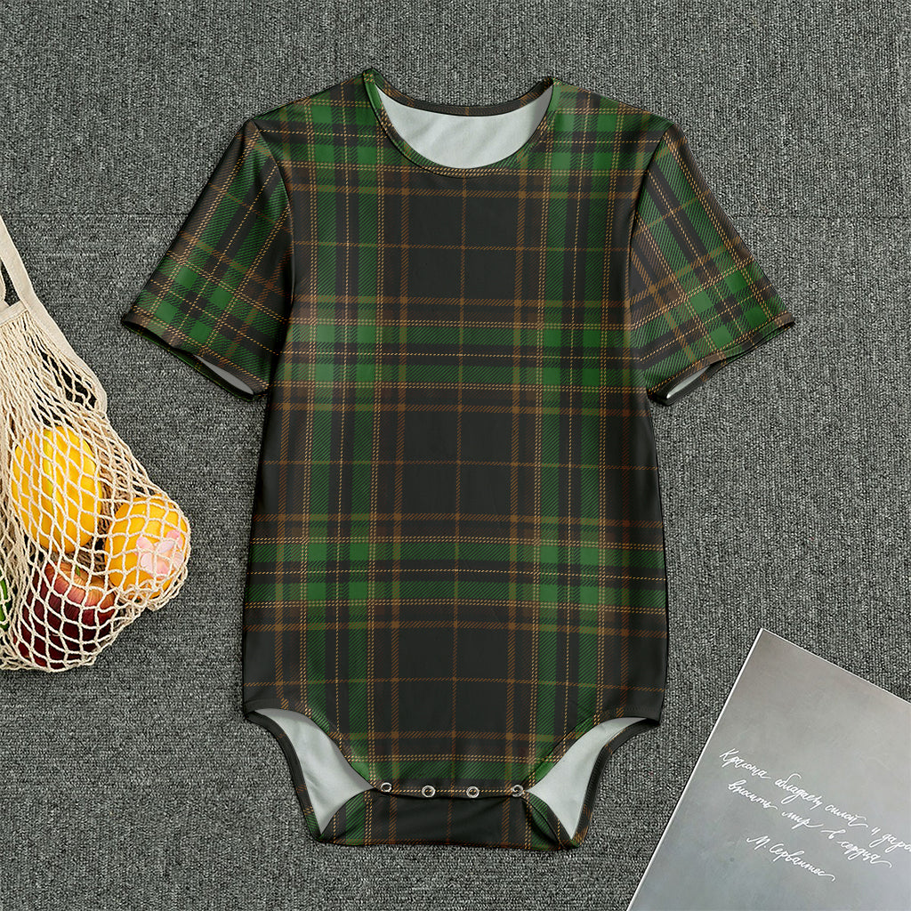 Black And Green Stewart Tartan Print Men's Bodysuit