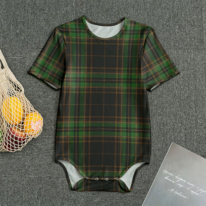 Black And Green Stewart Tartan Print Men's Bodysuit