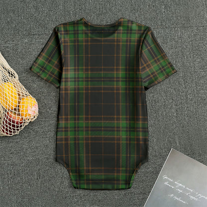 Black And Green Stewart Tartan Print Men's Bodysuit