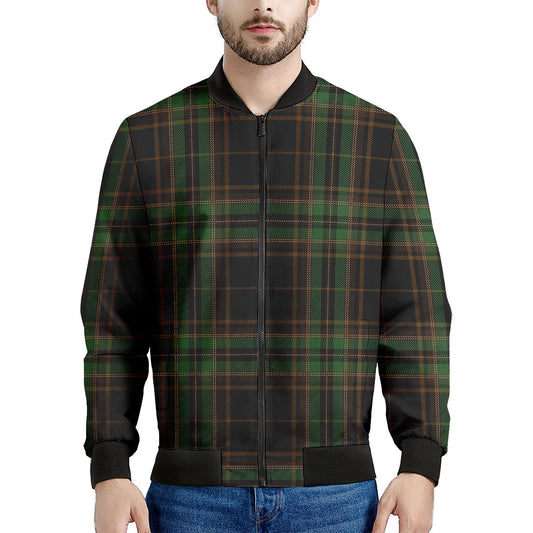 Black And Green Stewart Tartan Print Men's Bomber Jacket