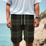Black And Green Stewart Tartan Print Men's Cargo Shorts