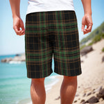 Black And Green Stewart Tartan Print Men's Cargo Shorts
