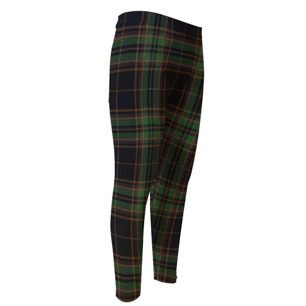 Black And Green Stewart Tartan Print Men's Compression Pants