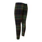 Black And Green Stewart Tartan Print Men's Compression Pants