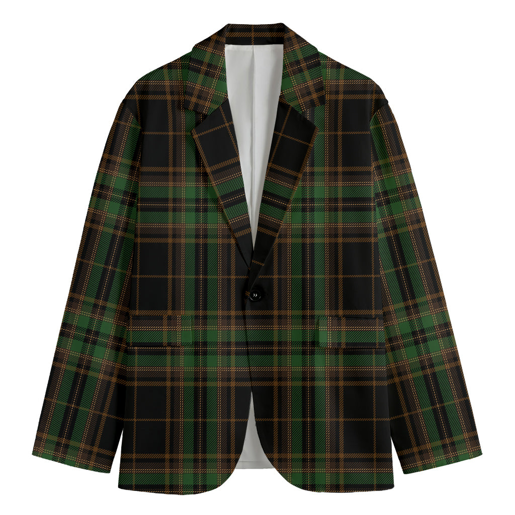 Black And Green Stewart Tartan Print Men's Cotton Blazer