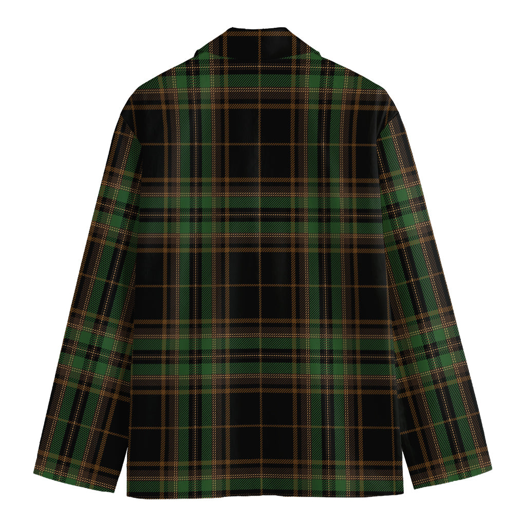 Black And Green Stewart Tartan Print Men's Cotton Blazer