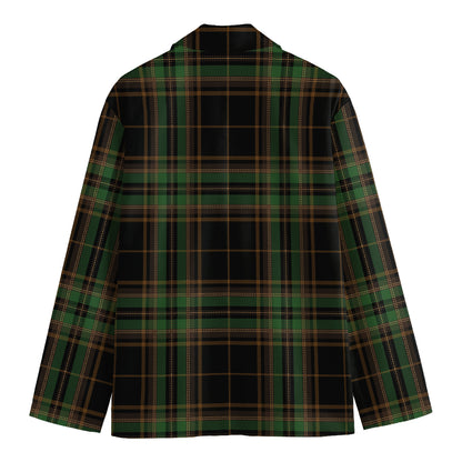 Black And Green Stewart Tartan Print Men's Cotton Blazer