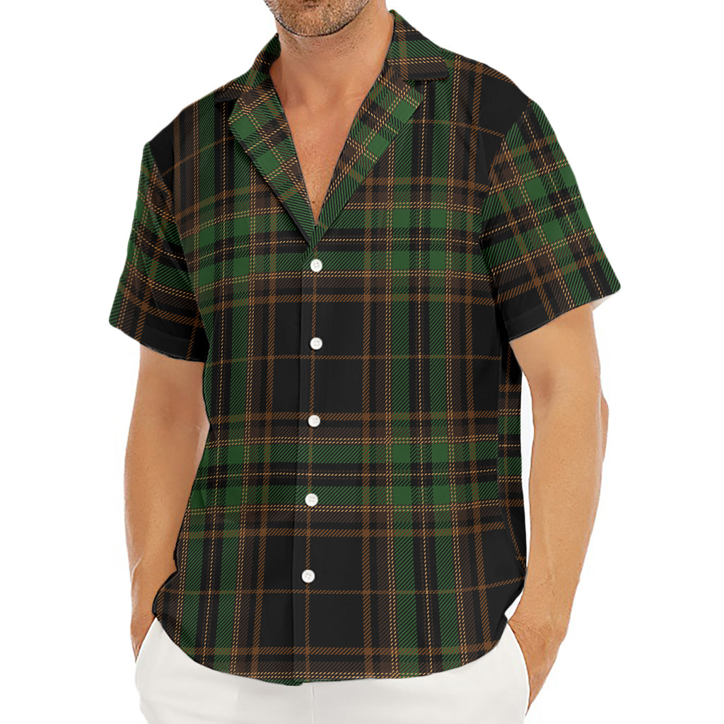 Black And Green Stewart Tartan Print Men's Deep V-Neck Shirt
