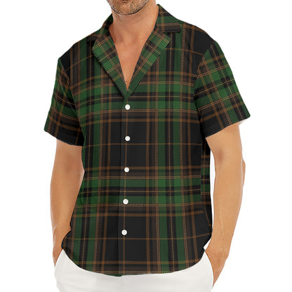 Black And Green Stewart Tartan Print Men's Deep V-Neck Shirt