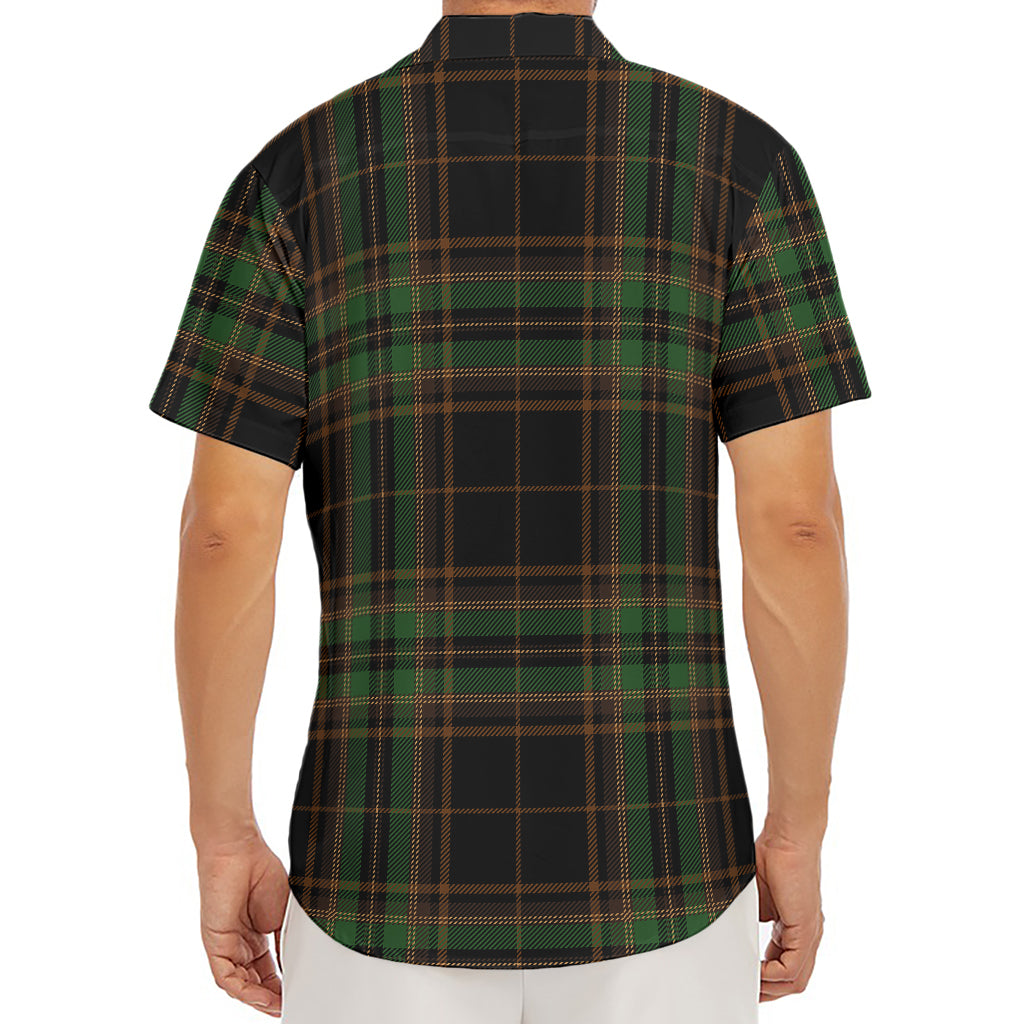 Black And Green Stewart Tartan Print Men's Deep V-Neck Shirt