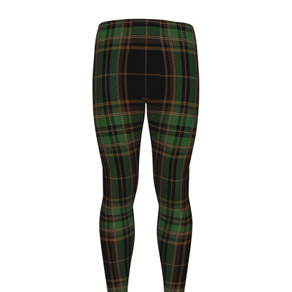 Black And Green Stewart Tartan Print Men's leggings