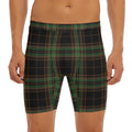 Black And Green Stewart Tartan Print Men's Long Boxer Briefs