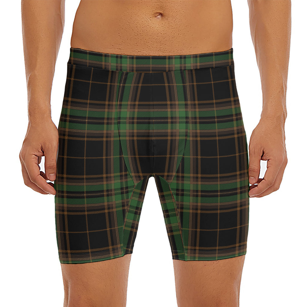 Black And Green Stewart Tartan Print Men's Long Boxer Briefs