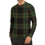 Black And Green Stewart Tartan Print Men's Long Sleeve Rash Guard