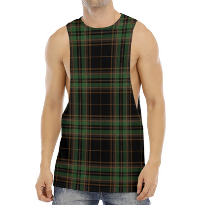 Black And Green Stewart Tartan Print Men's Muscle Tank Top