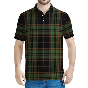 Black And Green Stewart Tartan Print Men's Polo Shirt