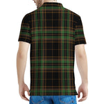 Black And Green Stewart Tartan Print Men's Polo Shirt