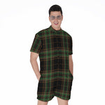 Black And Green Stewart Tartan Print Men's Rompers