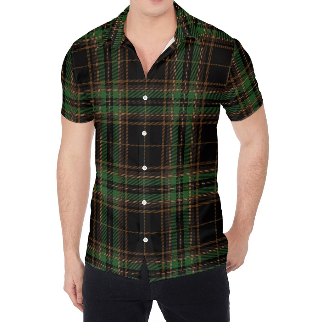 Black And Green Stewart Tartan Print Men's Shirt