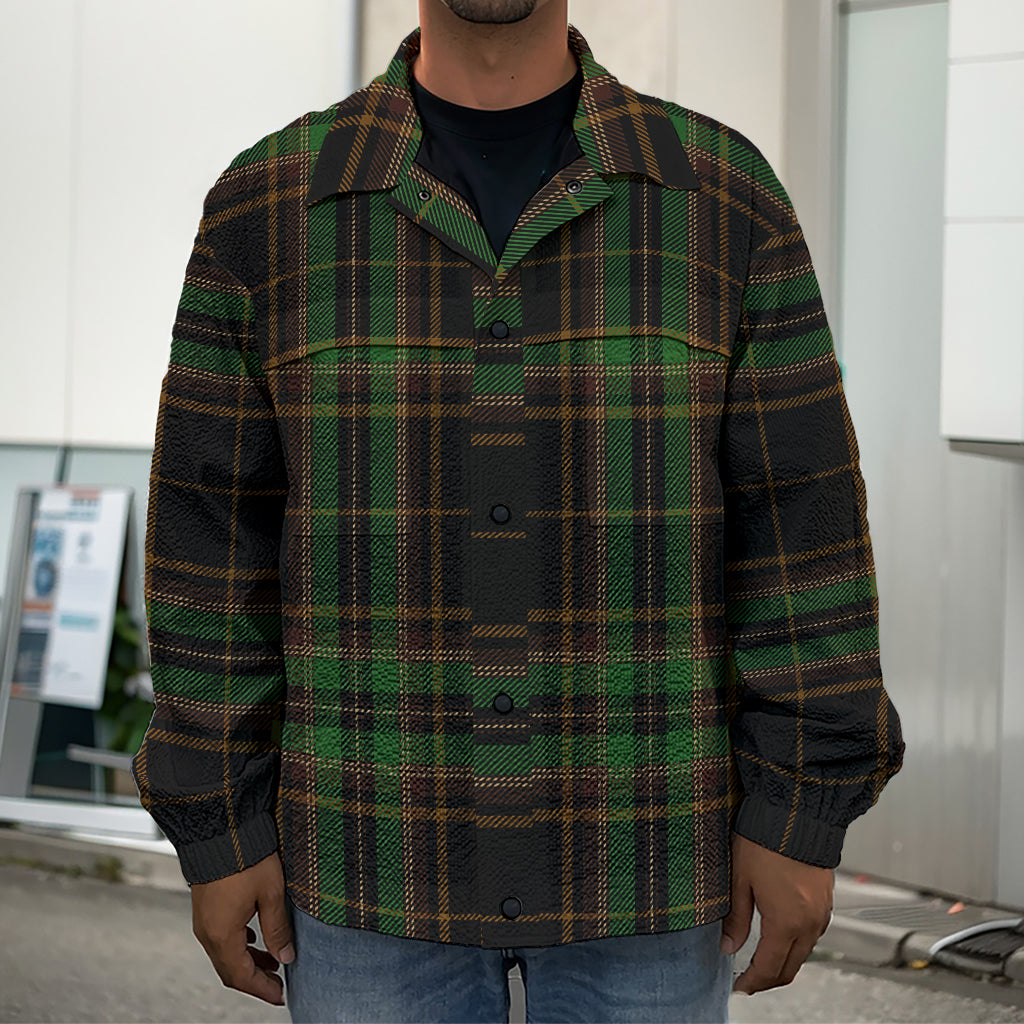 Black And Green Stewart Tartan Print Men's Shirt Jacket
