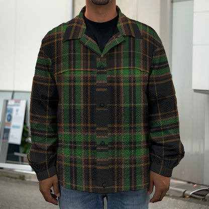 Black And Green Stewart Tartan Print Men's Shirt Jacket
