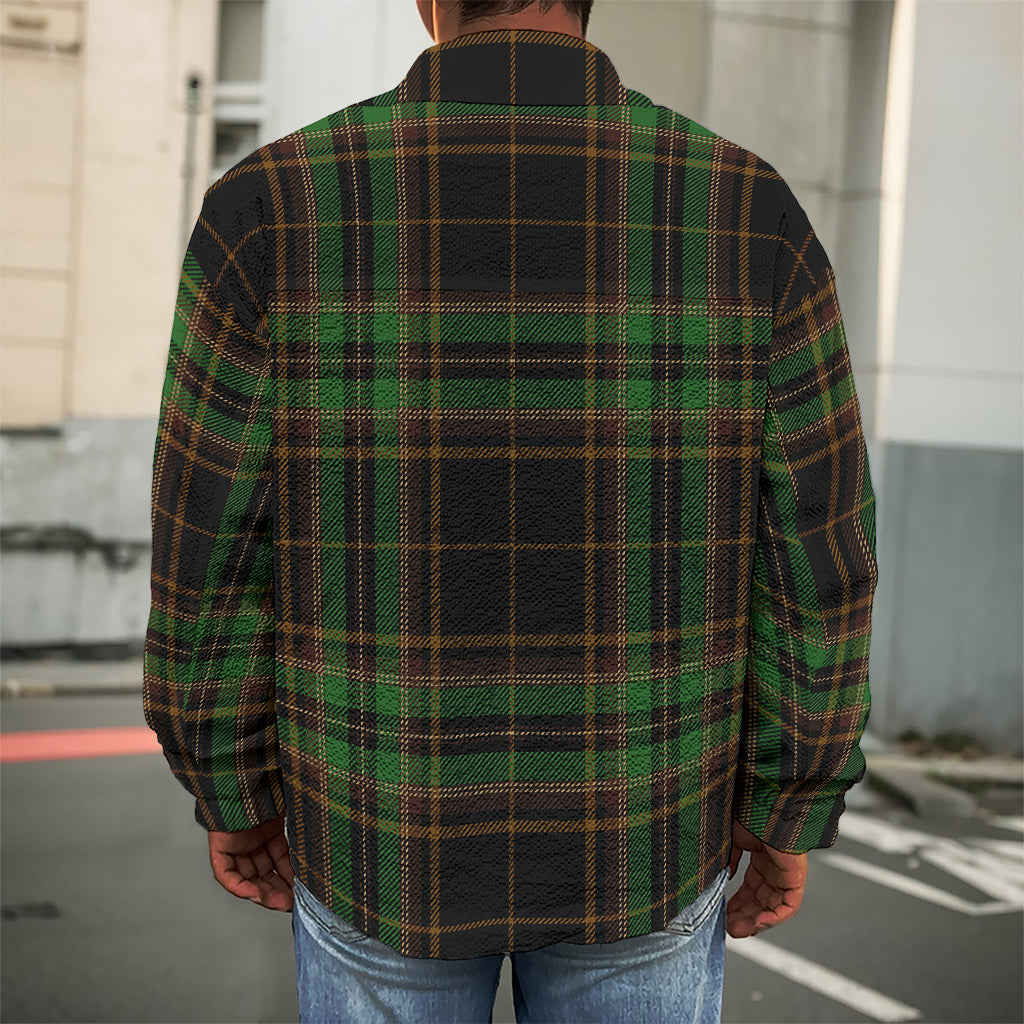 Black And Green Stewart Tartan Print Men's Shirt Jacket