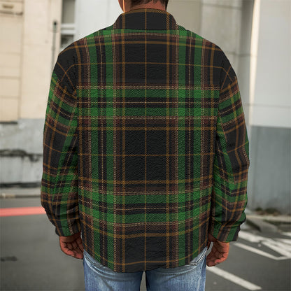 Black And Green Stewart Tartan Print Men's Shirt Jacket