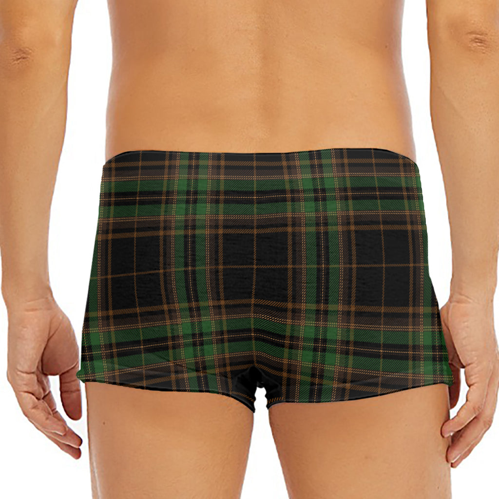 Black And Green Stewart Tartan Print Men's Short Boxer Briefs