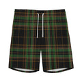 Black And Green Stewart Tartan Print Men's Athletic Shorts