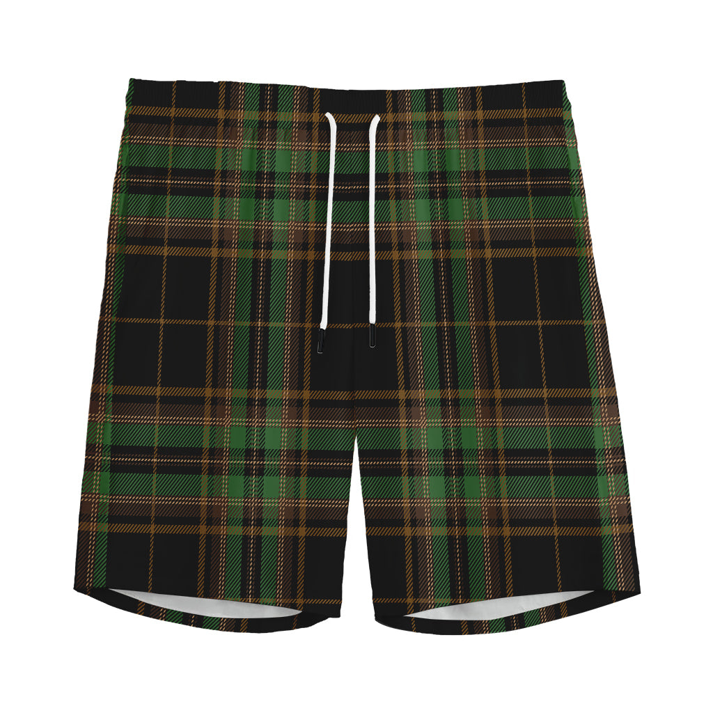 Black And Green Stewart Tartan Print Men's Sports Shorts